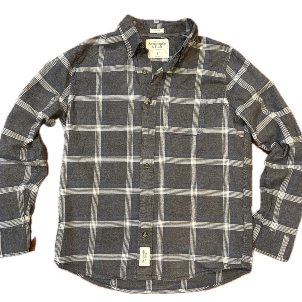 Abercrombie & Fitch Gray Slub Plaid Button-Down Shirt Men’s Small
